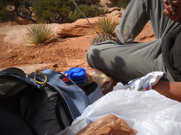 Lunch, almost finished, Chesler Park, The Needles, Canyonlands, March 3, 2013
